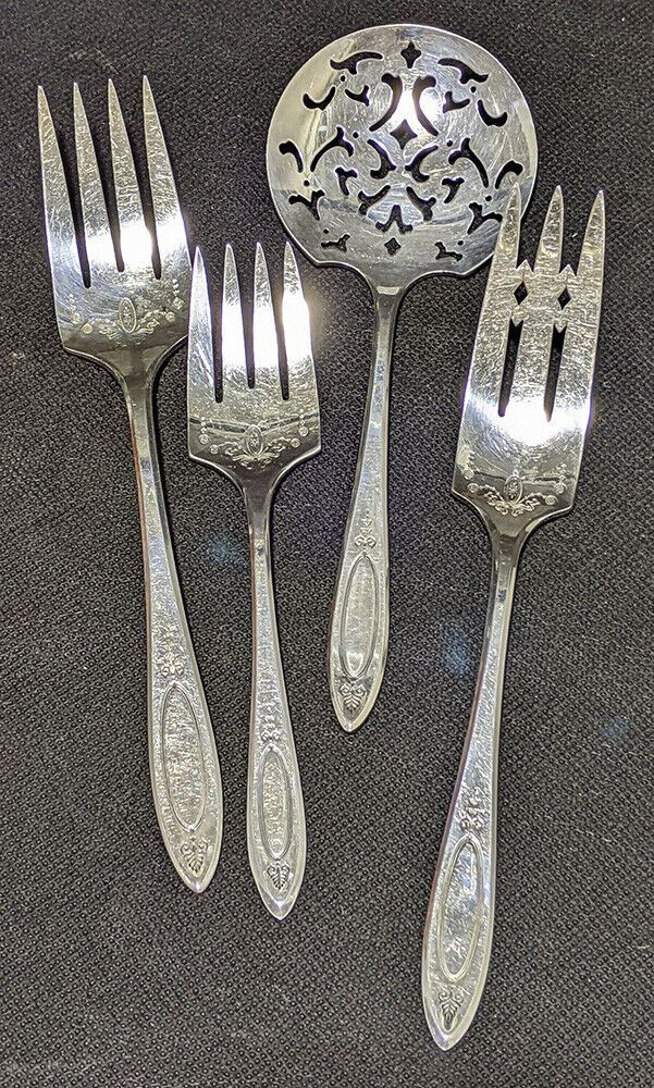 4 Serving Piece of Community Silver Plate Adam Pattern -- Tomato Server & Forks