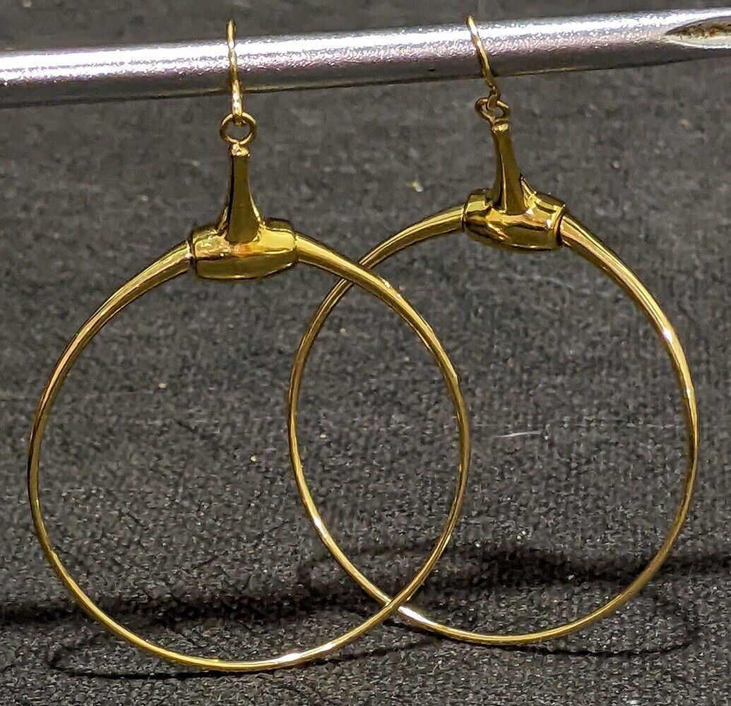 GUCCI 18 Kt Yellow Gold Horsebit Drop Hoop Earrings - 14.4 grams
