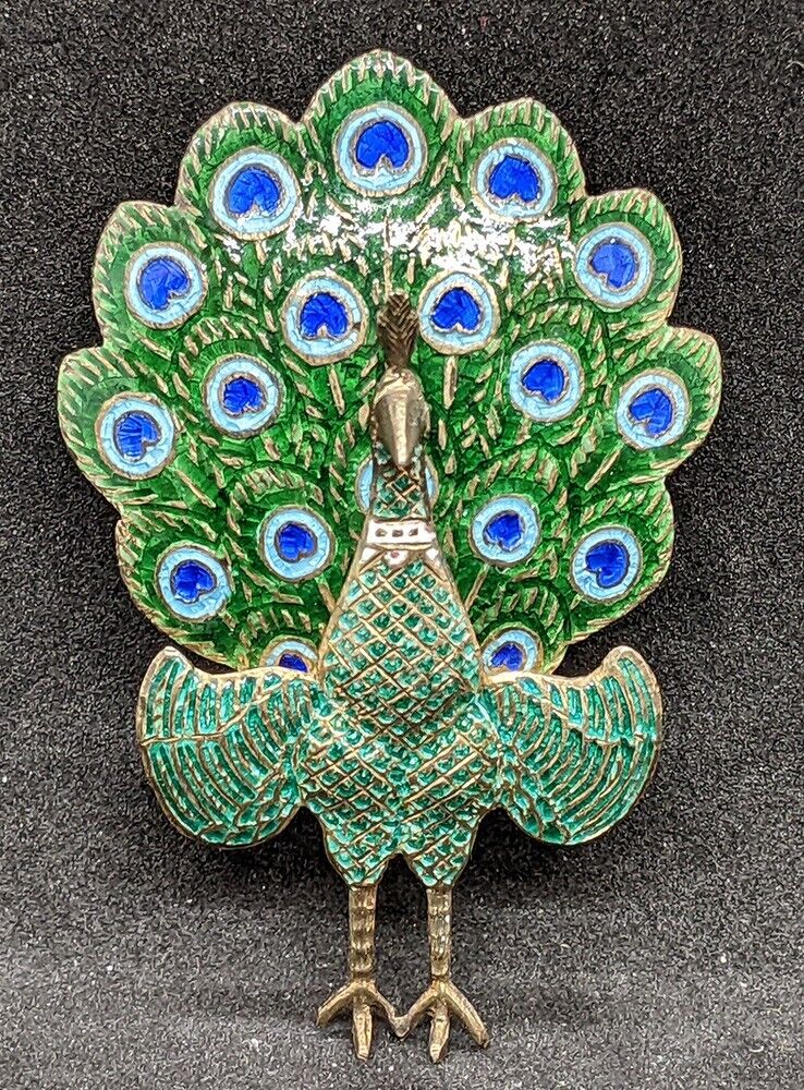 Siam Sterling Silver - Beautifully Enameled & Crafted Peacock Pin / Brooch