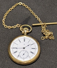 Load image into Gallery viewer, Vintage Gold Tone Open T. Eaton Co. Pocket Watch - 17 Jewels - With Chain
