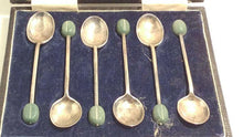 Load image into Gallery viewer, 6 Original Mappin &amp; Webb Sterling Silver Demi Coffee Bean Topped Spoons
