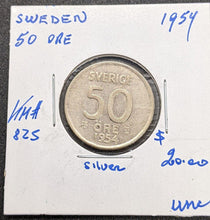 Load image into Gallery viewer, 1954 Sweden Silver 50 Ore Coin

