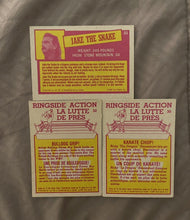 Load image into Gallery viewer, WWF O Pee Chee cards #30 #32 Ringside Action, #33 Jake the snake 1985
