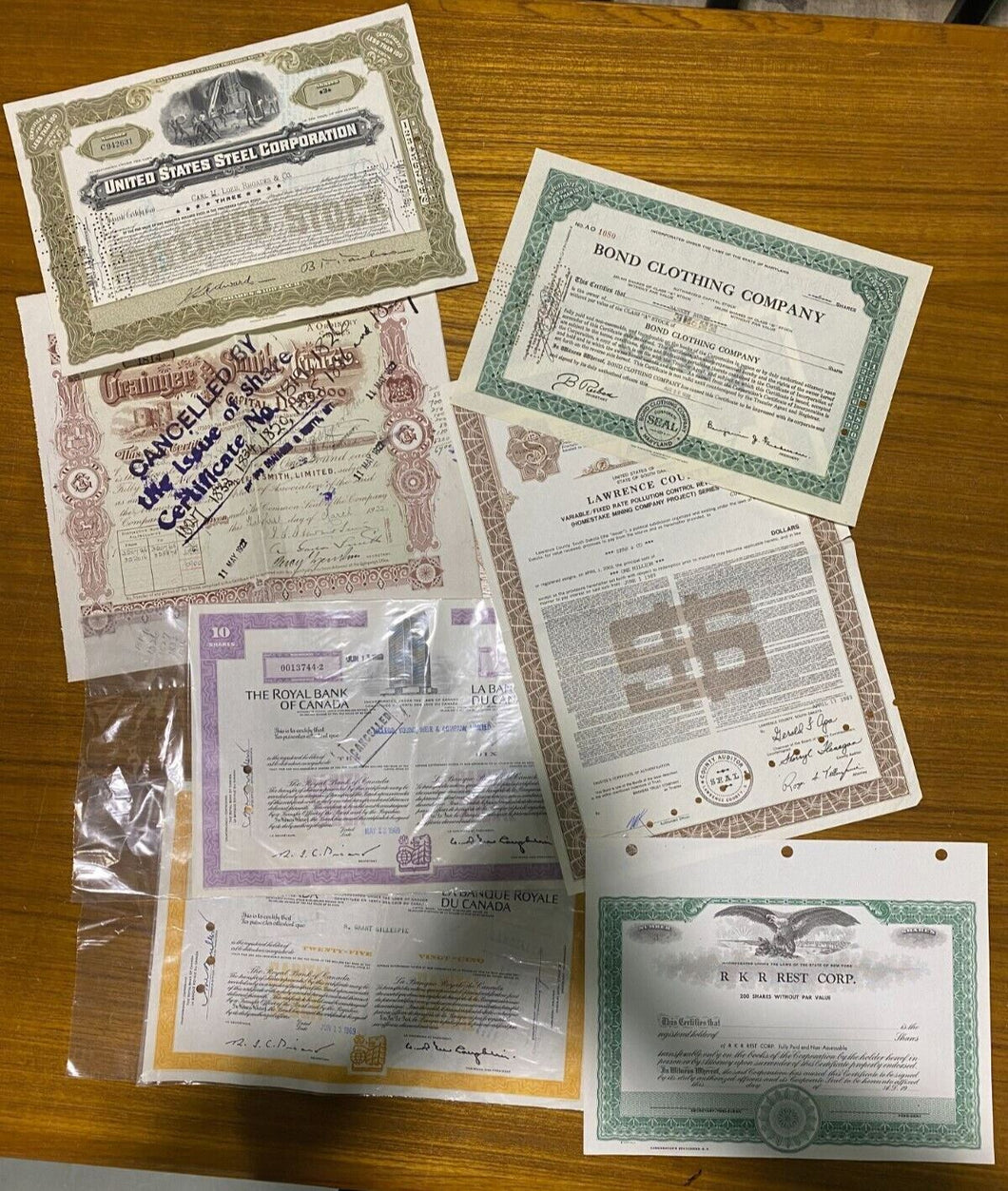 7 Rare Stock Share Certificates of different Companies Lot #7