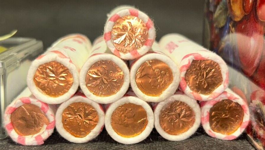 1978 Canadian Pennies 1 cent copper coins (50 per roll) 10 machine rolls lot