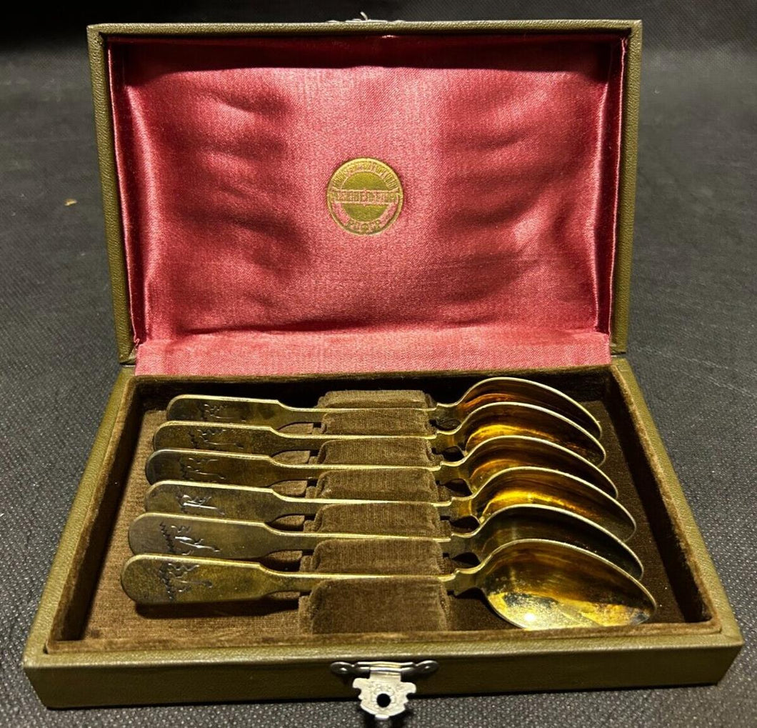 1930' Russian 875 Silver Niello Spoon Set, Gold Wash, EX+