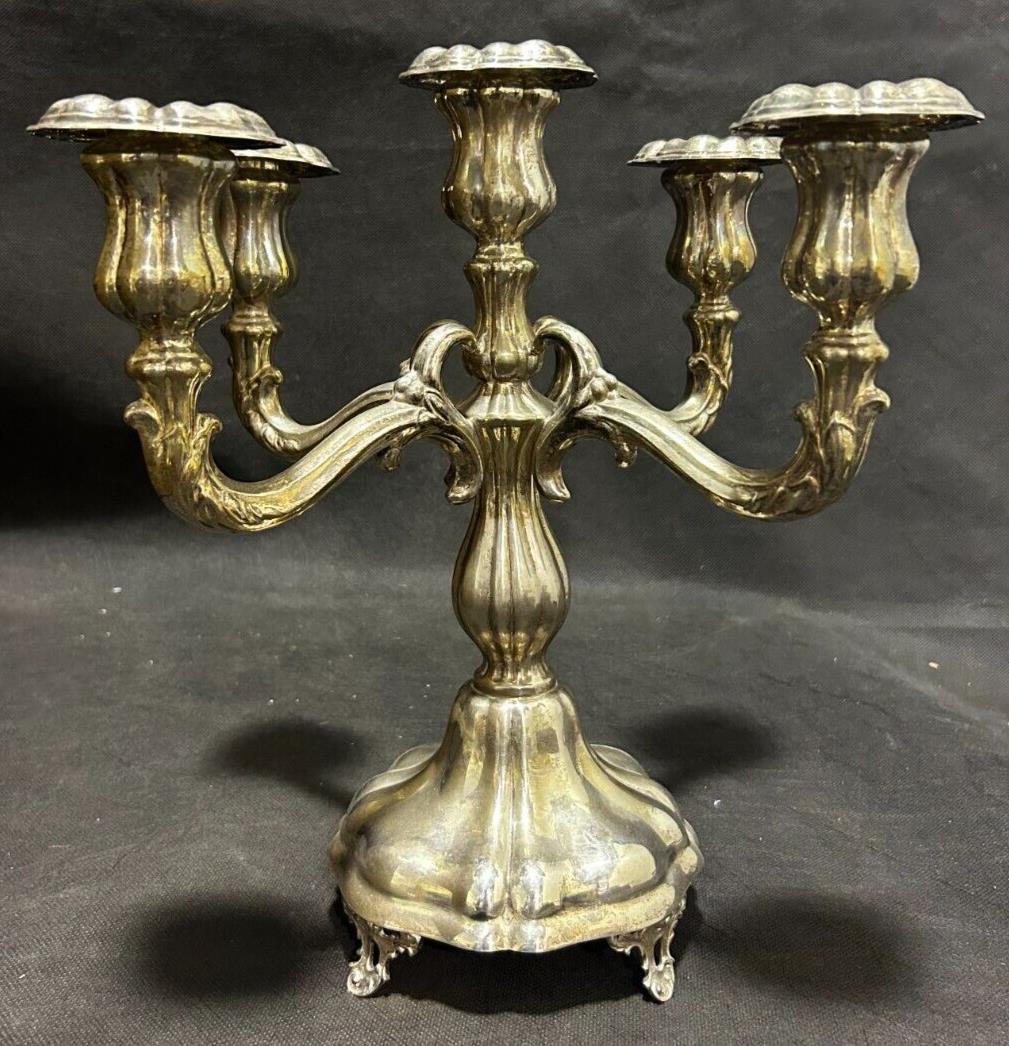 Sterling Silver Marked Candleholder with Five Arms, Made in ISRAEL