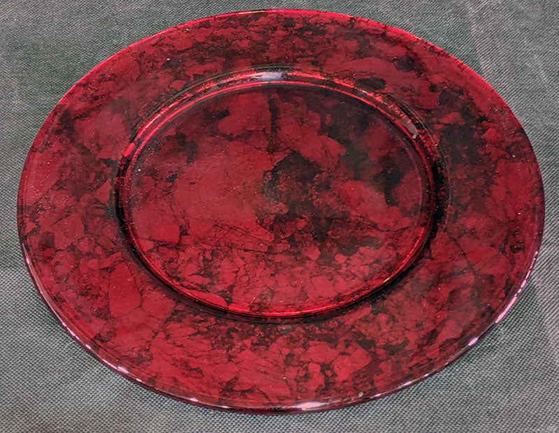 Antiqued Red Black Marbled Glass Charger Plate - 12.5