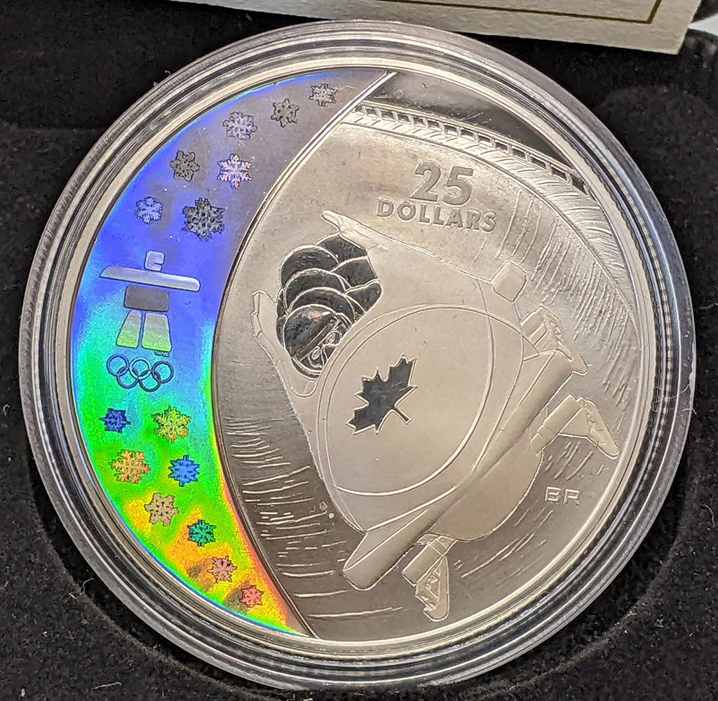 2008 Canada $25 Sterling Silver Olympic Holographic Coin - Bobsleigh