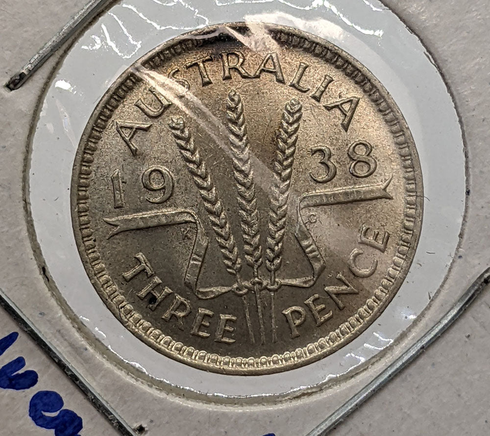 1938 Australia Silver Three (3) Pence Coin