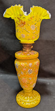 Load image into Gallery viewer, Large, Hand Painted Yellow Glass Oil Lamp - Ruffled Shade - As Found
