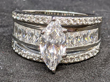 Load image into Gallery viewer, Sterling Silver Marquise Shaped CZ Ring / Band &amp; Earring Set - Size 9
