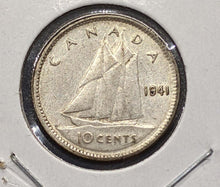 Load image into Gallery viewer, 1941 Canada Silver 10-Cent Dime Coin - E F 40 -- ROTATED
