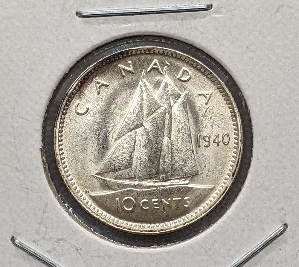 1940 Canada Silver 10-Cent Dime Coin