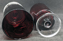 Load image into Gallery viewer, 5 Cranberry to Clear Glass Pedestal Juice Glasses
