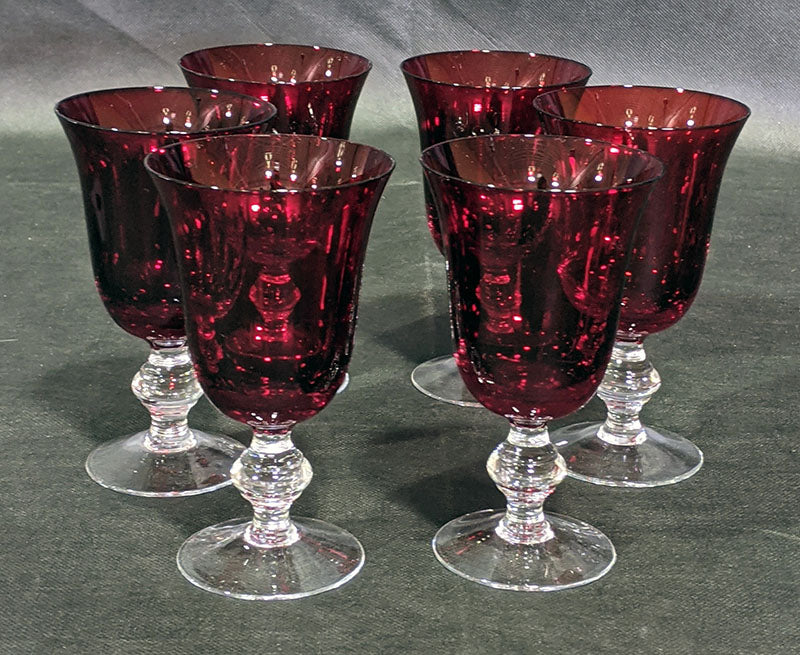 6 Cranberry to Clear Glass Short Wine Glasses