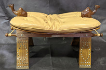 Load image into Gallery viewer, Wood &amp; Leather - Camel Detail - Foot Stool - As Is
