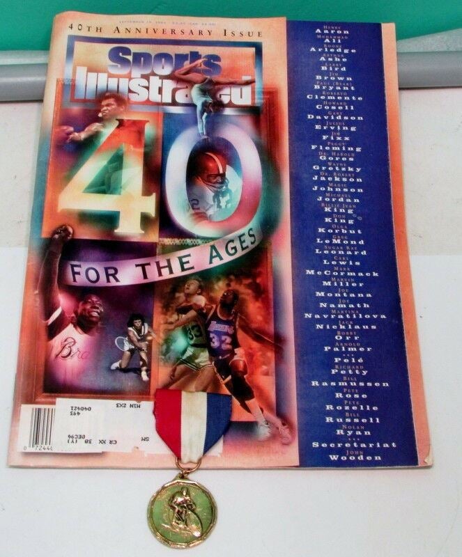 Vintage Cycling Medal On Ribbon & Sports Illustrated 40th Anniversary Issue