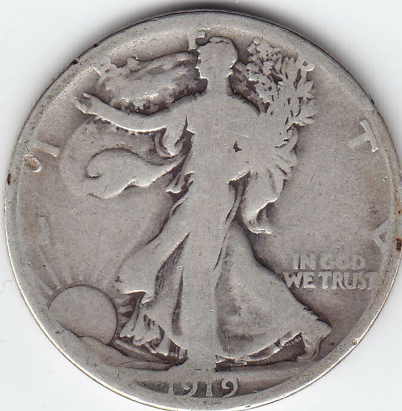 1919D USA Silver Half Dollar - V G 10