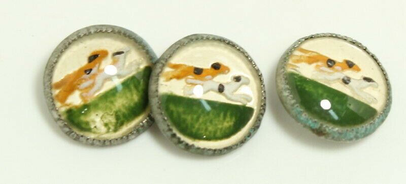 Antique Glass Buttons With Dog Images
