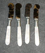 Load image into Gallery viewer, Set of 4 Unique Mother of Pearl &amp; Shell Blade Caviar Knives
