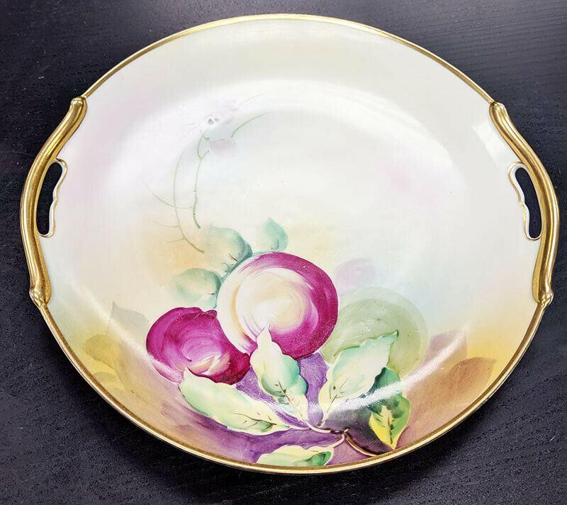Beautiful Hand Painted Nippon Cake Plate - Gold Rim, Red Fruit & Leaves