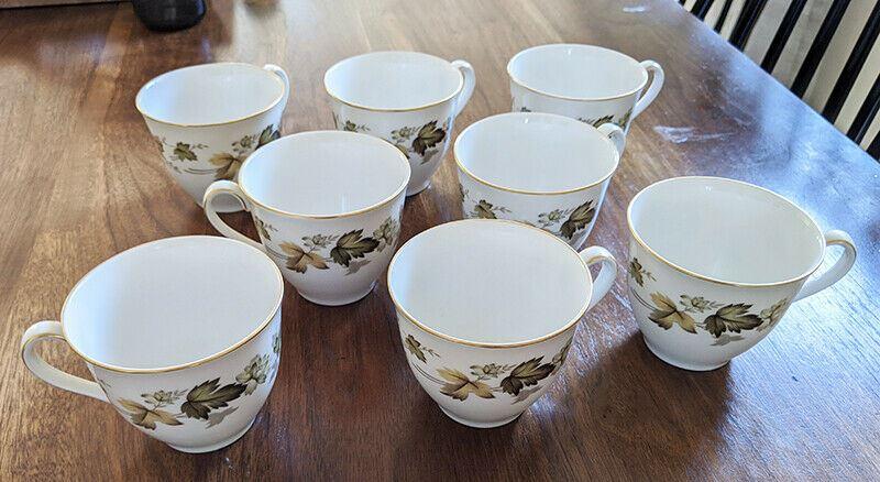 8 Royal Doulton Translucent China - Larchmont Pattern - Teacups