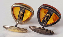 Load image into Gallery viewer, Vintage 9 Ct &amp; 875 Silver Triangular Natural Amber Cufflinks
