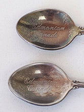 Load image into Gallery viewer, 2 Silver Plate EDMONTON Canada Souvenir Spoons – 3D Tops - Made in UK
