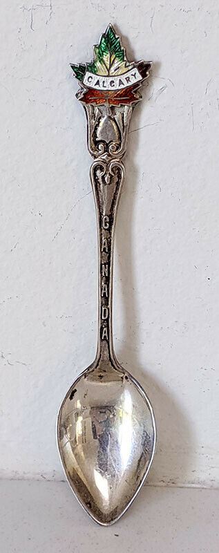 Vintage Sterling Silver & Enamel Souvenir Spoon - CALGARY Alberta Canada