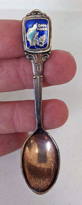 Vintage Meka Silver Tone & Enamel DENMARK Souvenir Spoon