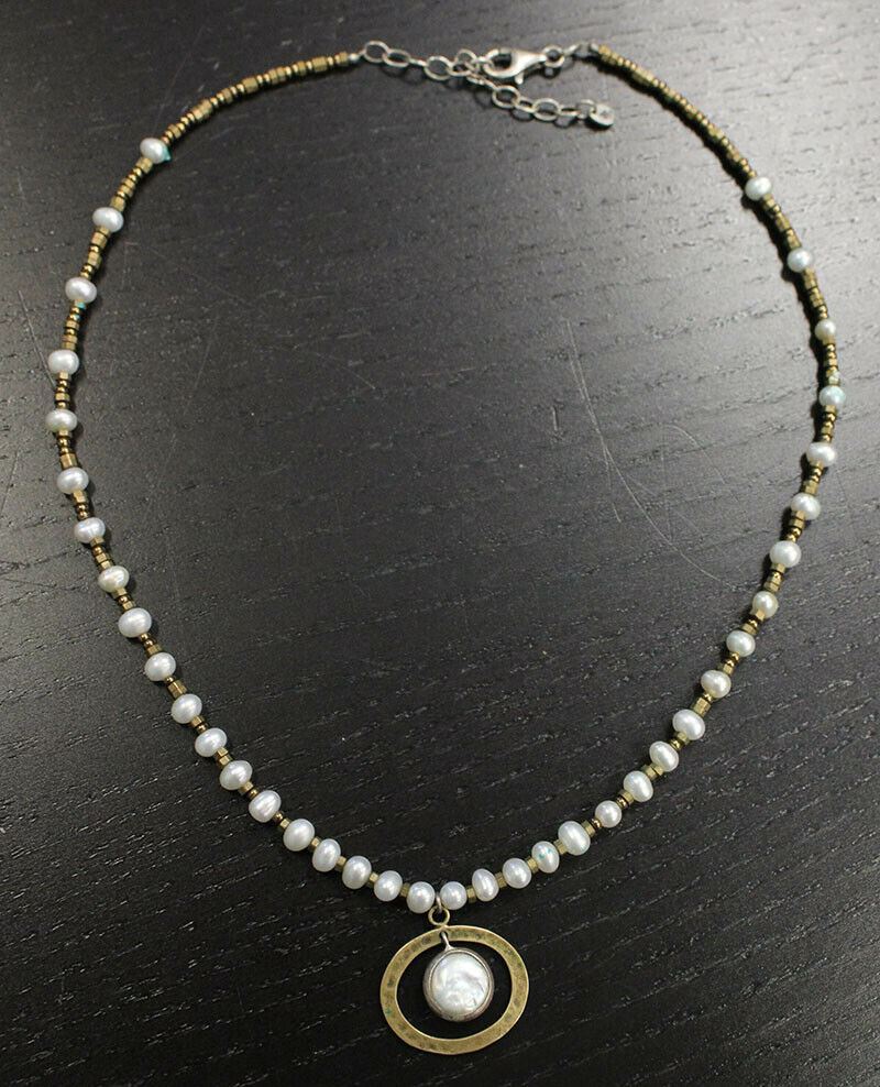 Silver Tone Pearl Necklace w/ Silver Pendant