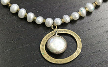 Load image into Gallery viewer, Silver Tone Pearl Necklace w/ Silver Pendant
