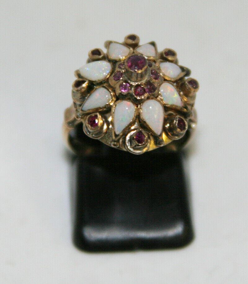 18 Kt Yellow Gold Taiwan Princess Ruby & Opal Ring - Size 5