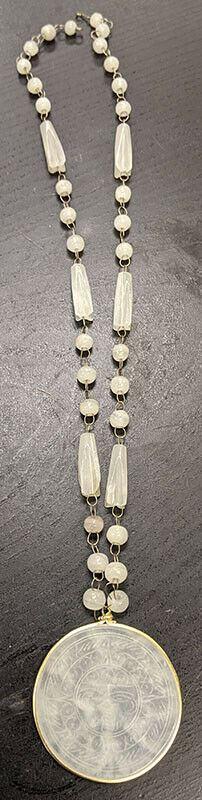 White Stone, Carved Disk Necklace - Handmade - 24