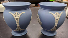 Load image into Gallery viewer, 2 WEDGWOOD Blue Jasperware Small Pots / Vases - 3 7/8&quot;
