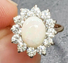 Load image into Gallery viewer, 8 Kt Yellow Gold Created Opal &amp; Diamond Halo Ring - Size 5
