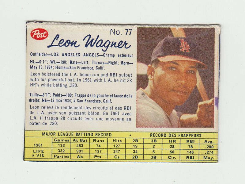 1962 Post Canada Leon Wagner #77 White Back SP Baseball Card