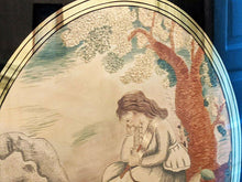 Load image into Gallery viewer, Framed Embroidery Sample - Woman Thinking Under Tree with Dog

