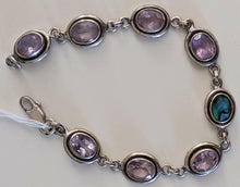 Load image into Gallery viewer, Sterling Silver Amethyst &amp; Shell Bracelet - 7 1/2&quot;
