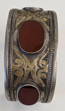 Load image into Gallery viewer, Heavy Vintage Antique Egyptian Revival Sterling &amp; Carnelian Cuff Bangle
