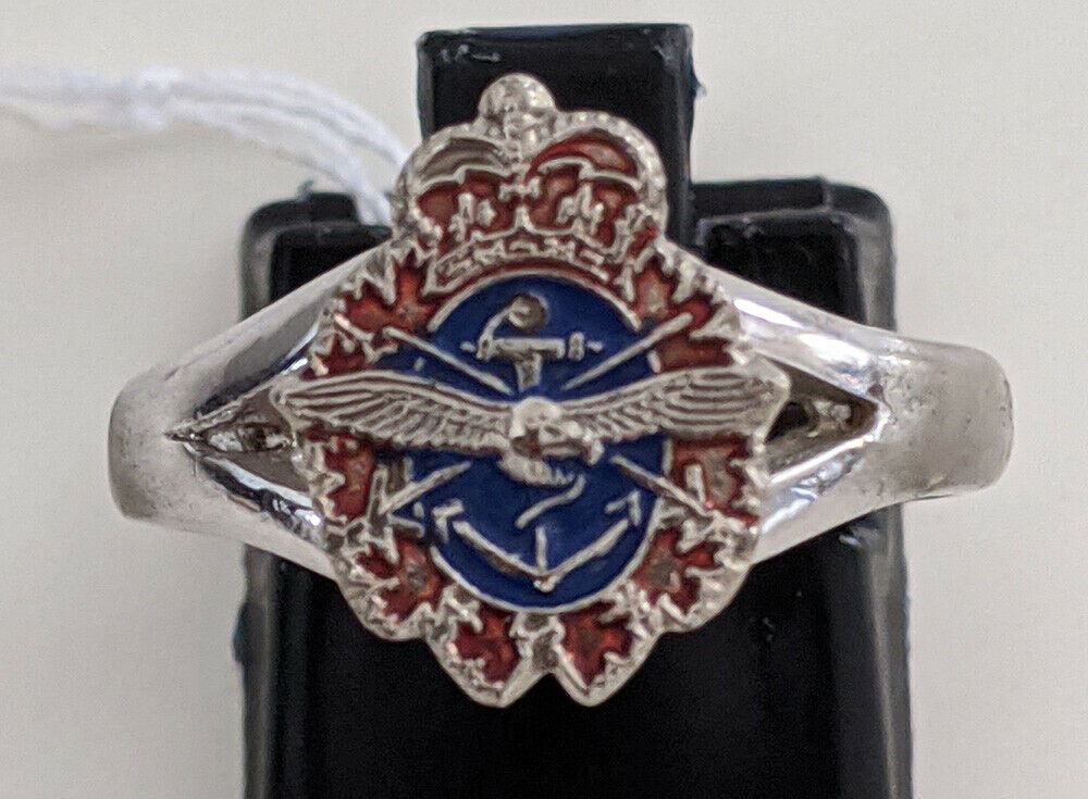 Silver Tone & Enamel Military Insignia Ring - Size 7 1/2