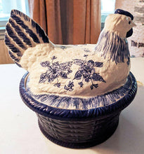 Load image into Gallery viewer, Vintage Blue &amp; White Chicken Topped Ceramic Tureen With Ladle
