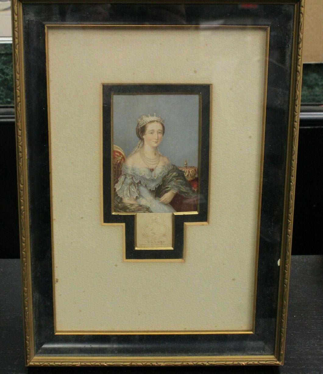 George Baxter Eugenie Empress of the French Print w/ Seal in Frame