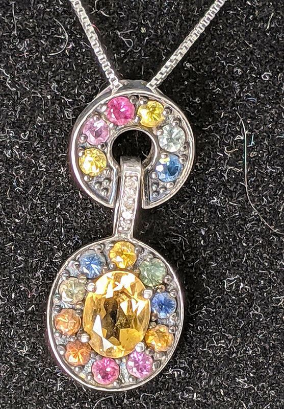 Sterling Silver Multi Coloured Stone Pendant Necklace - 18