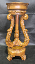 Load image into Gallery viewer, Three Legged Carved Wooden Plant Stand
