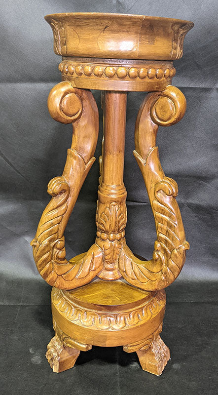 Three Legged Carved Wooden Plant Stand