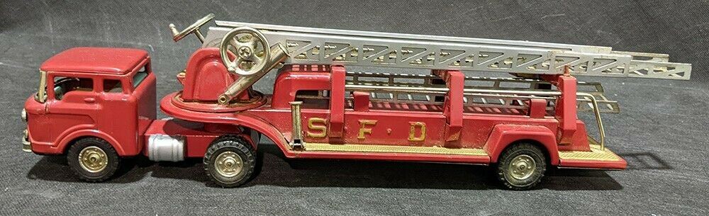 Vintage Pressed Steel SFD Fire Truck Toy - Working Ladder Parts