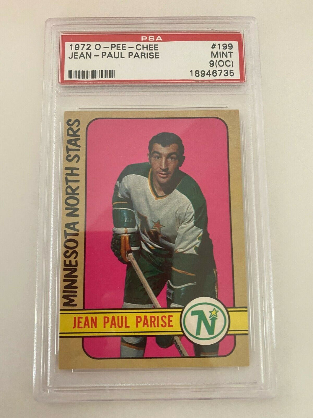 PSA Graded Mint 9 OC  1972 O-pee-chee Jean Paul Parise Hockey Card #199