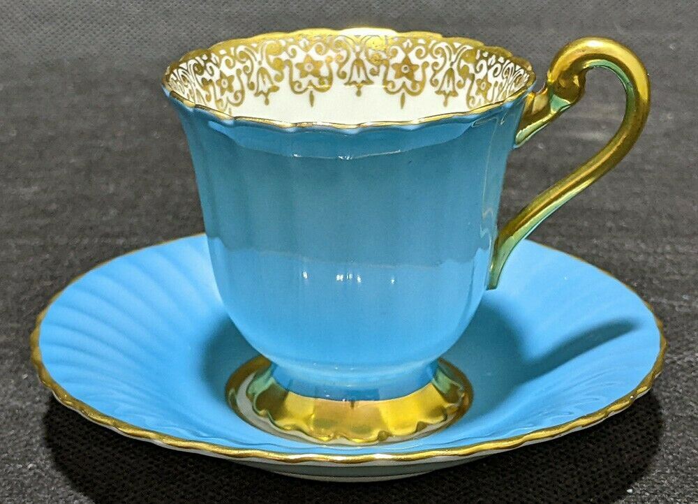 PARAGON Fine Bone China Demitasse Cup & Saucer - Bright Blue with Gold Border